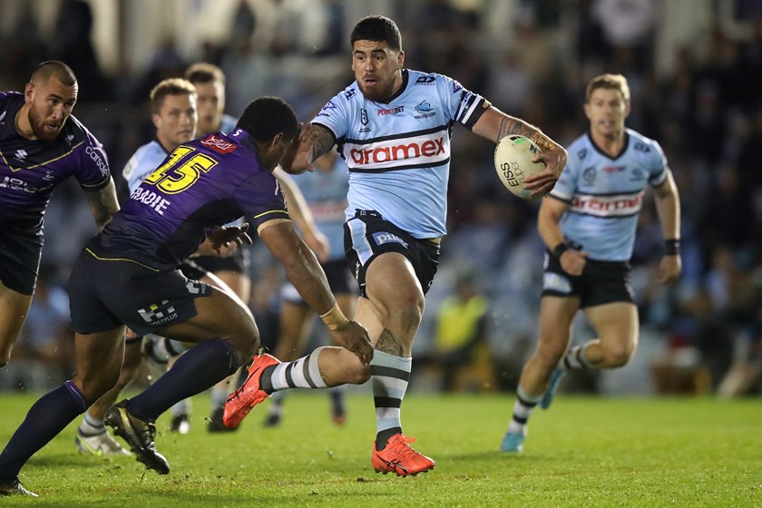 Sharks forward Braden Hamlin-Uele during his Round 17 return against the Storm.