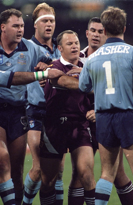 McGregor and Sironen join a melee during the second game of the 1994 series at the MCG